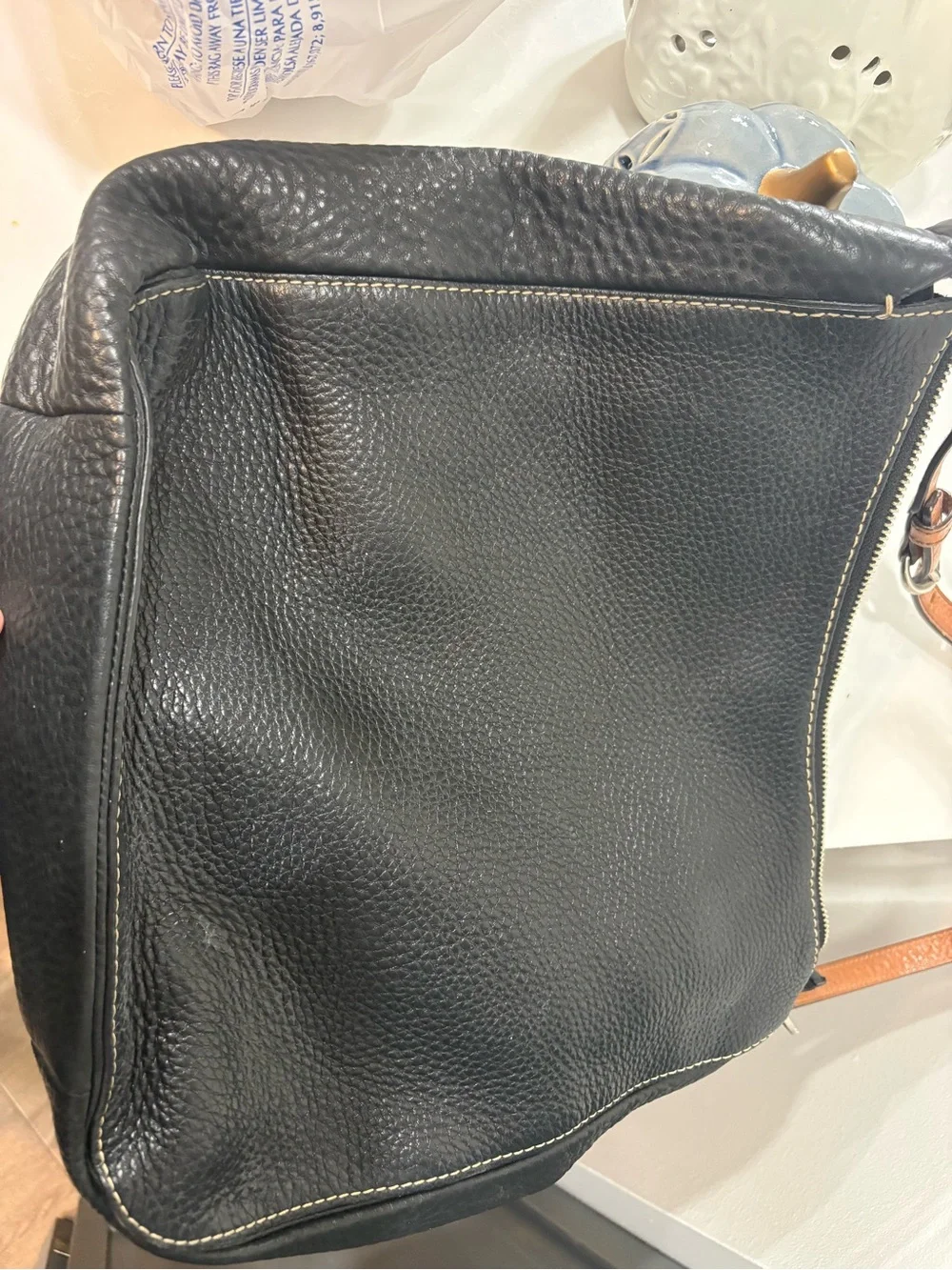 Coach Black Pebbled Leather Hobo with Tan Trim